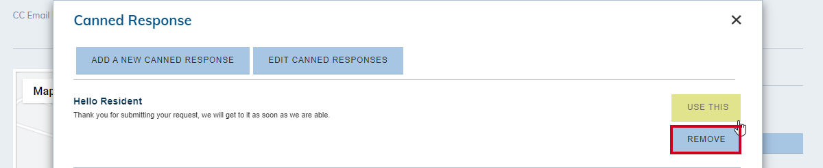 canned response, remove button