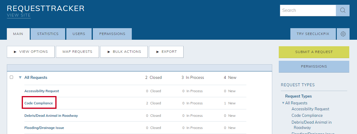 select a request type