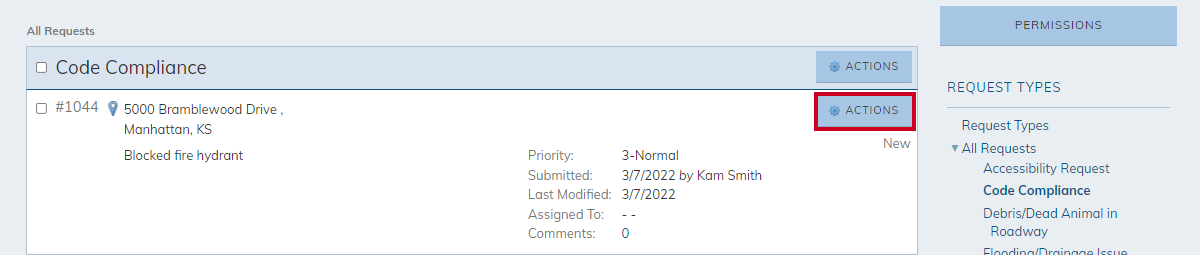 request actions button