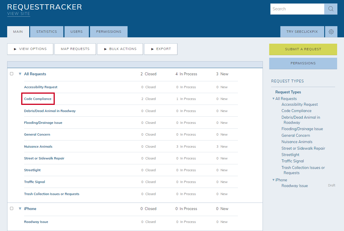select a request type