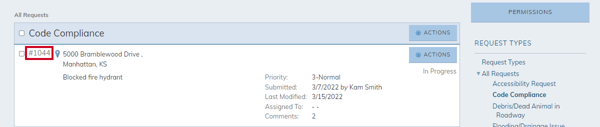 request ticket number