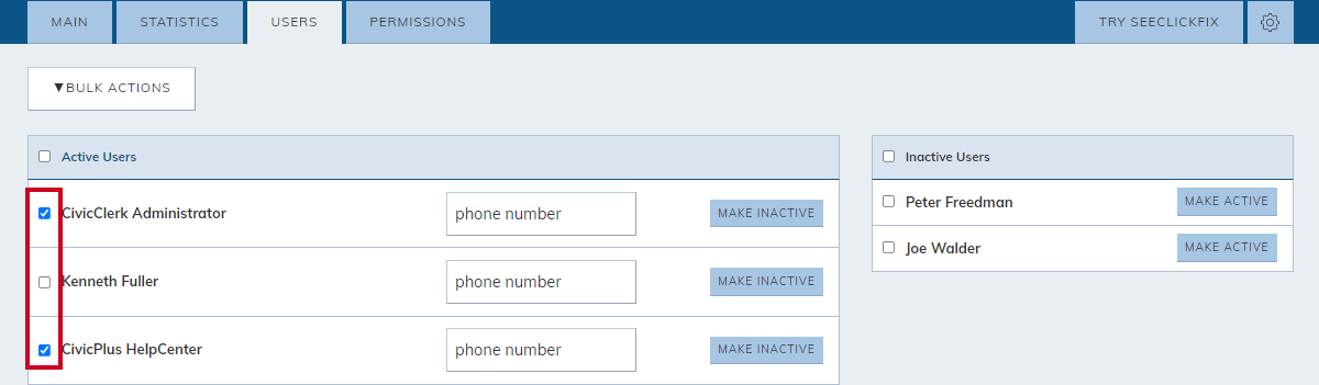 select user checkboxes