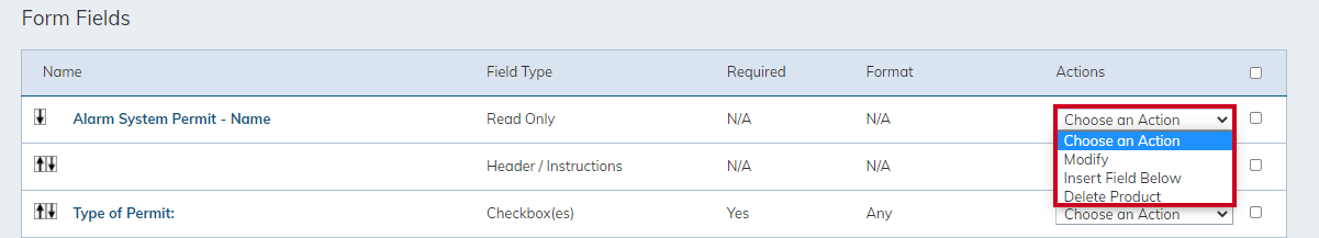 form fields drop-down menu options