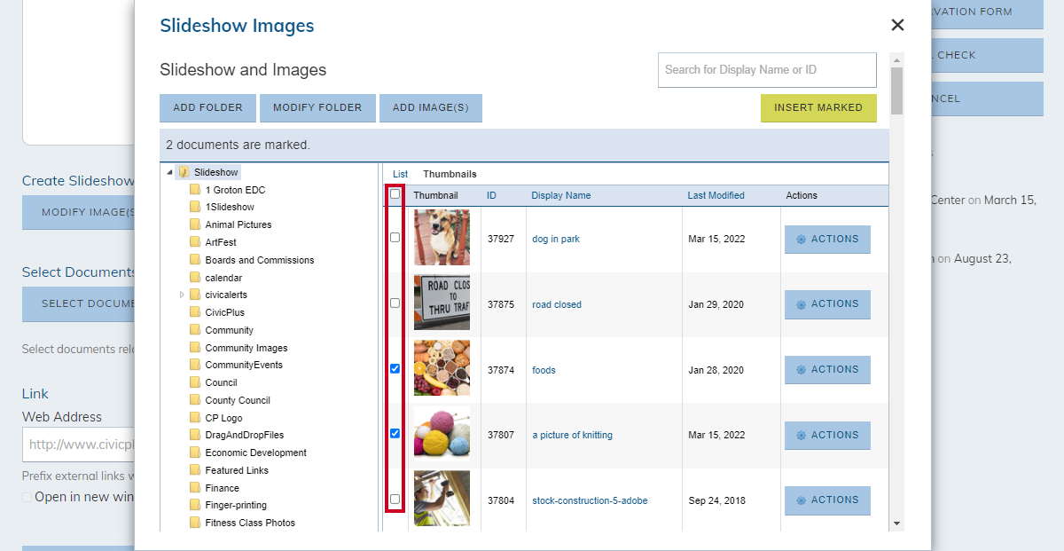 select image checkboxes