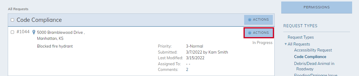 request actions button