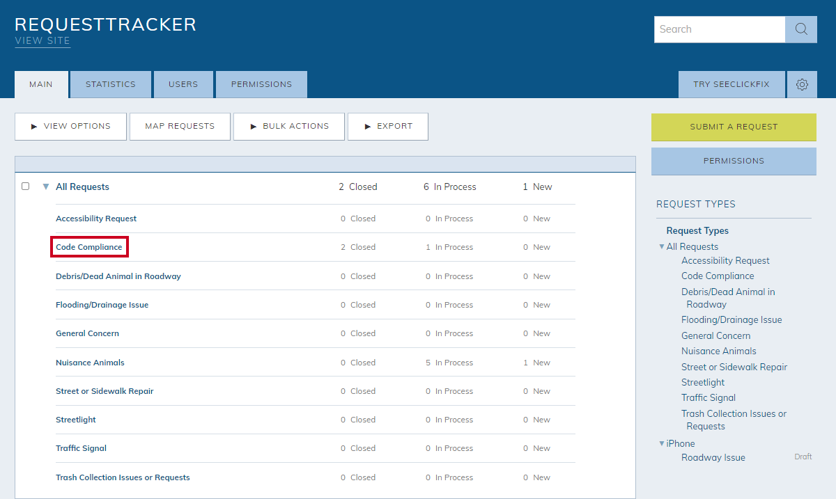 select a request type