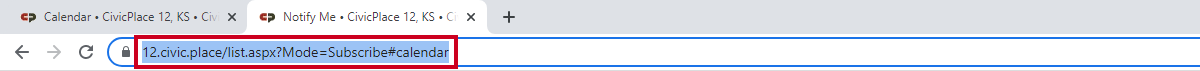calendar module, notify me section URL