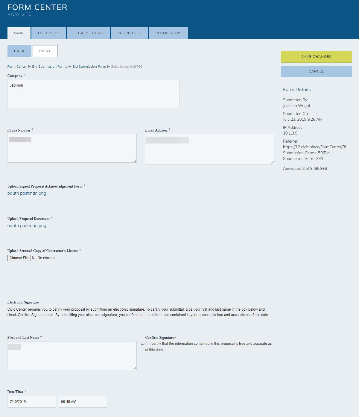 archived form submission