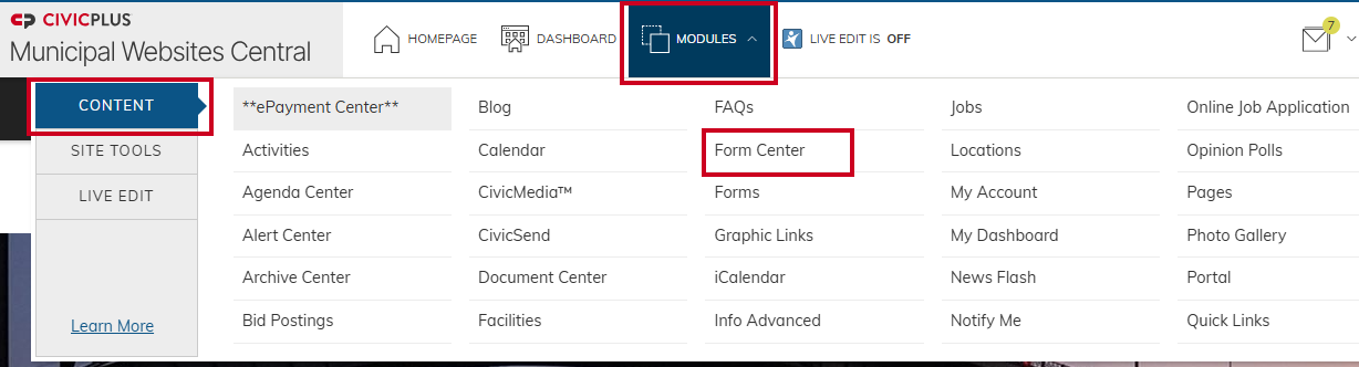 navigate to the forms module