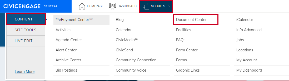 navigate to the document center module.