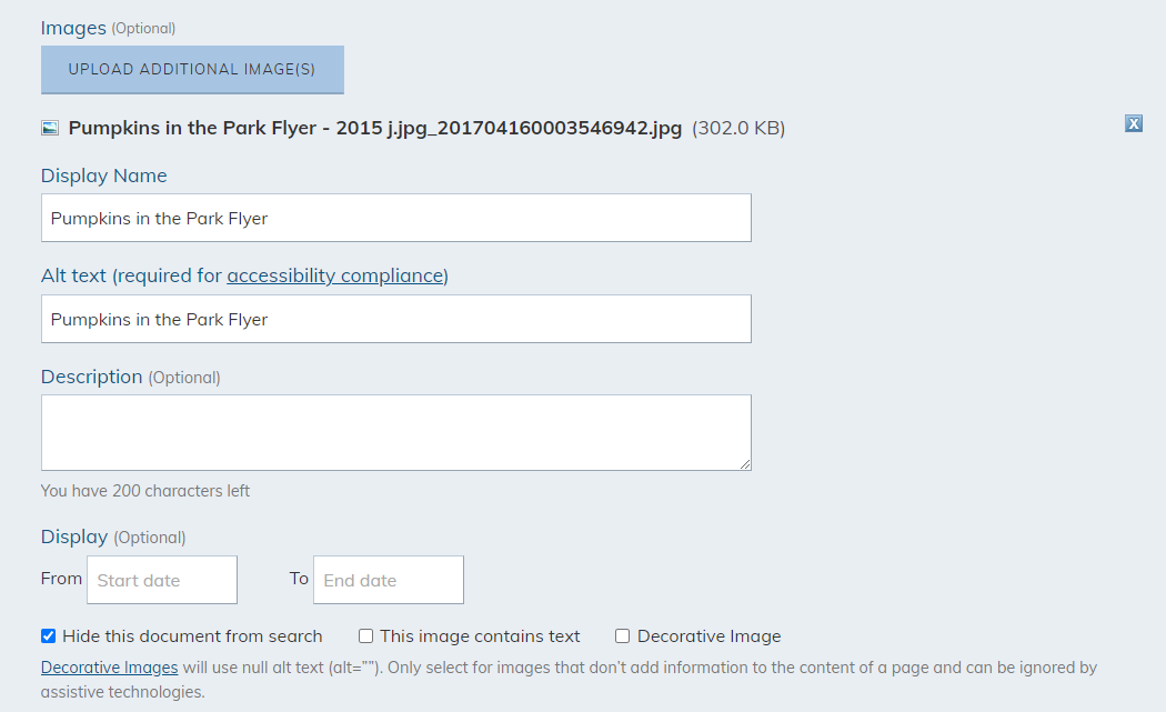 Image configuration fields.