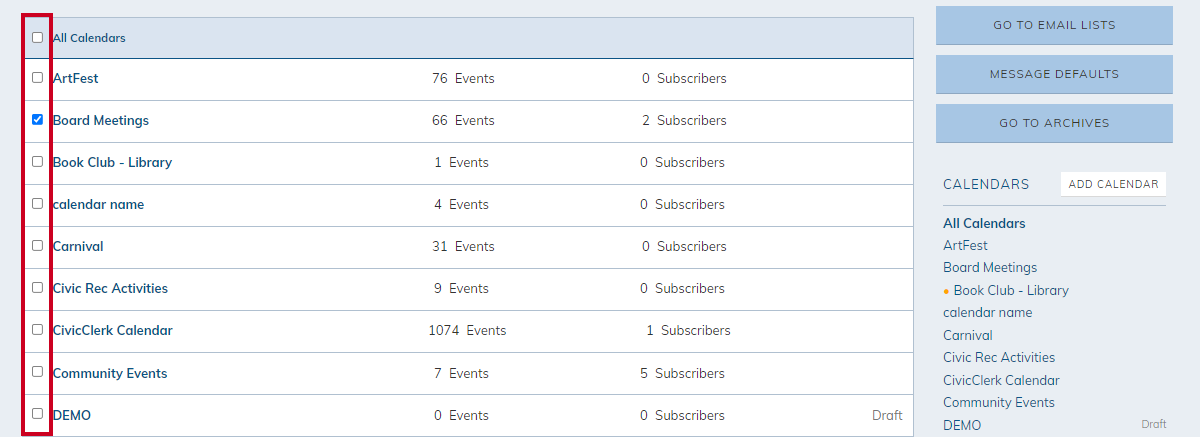 Select calendar category checkboxes.