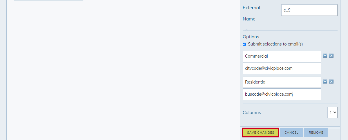 field type options, save changes button