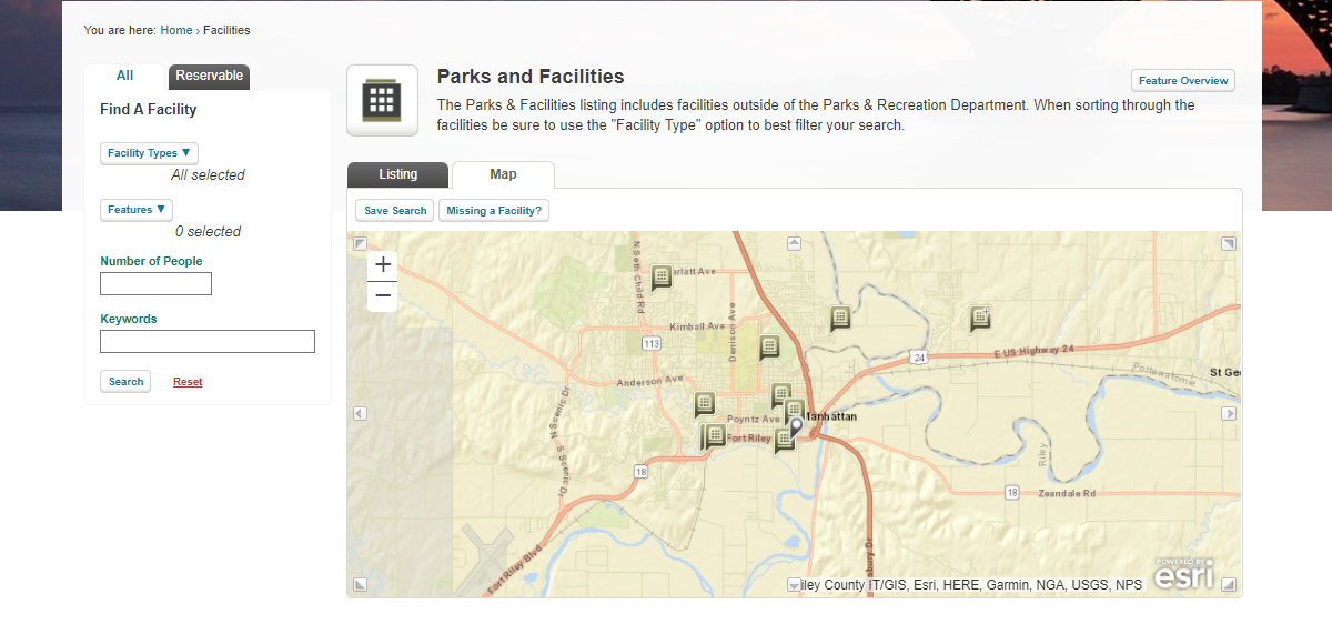 facilities module, front-end view, map of Manahttan, Kansas