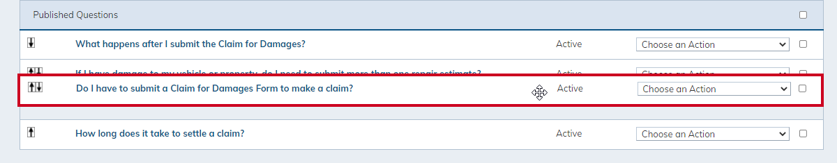 drag-and-drop FAQs into a new order.