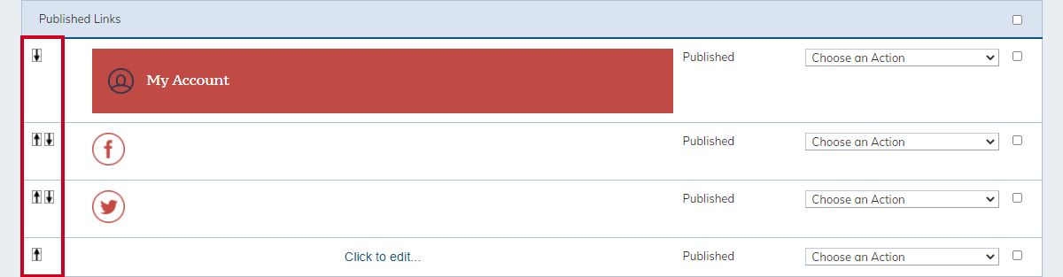 published links, movement arrows