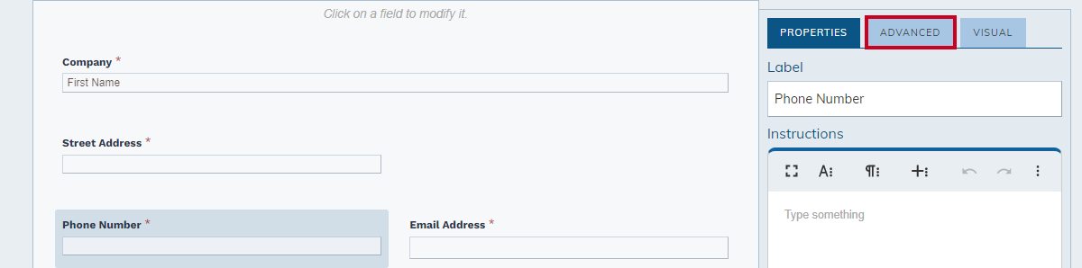 field advanced tab