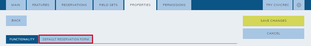 Default reservation form tab.
