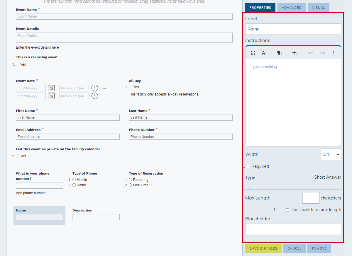 Field type configuration propeties.