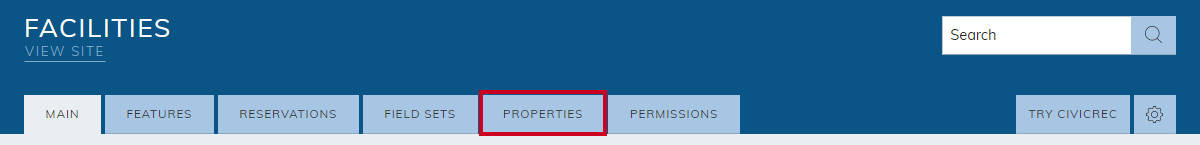 facilities module, properties tab