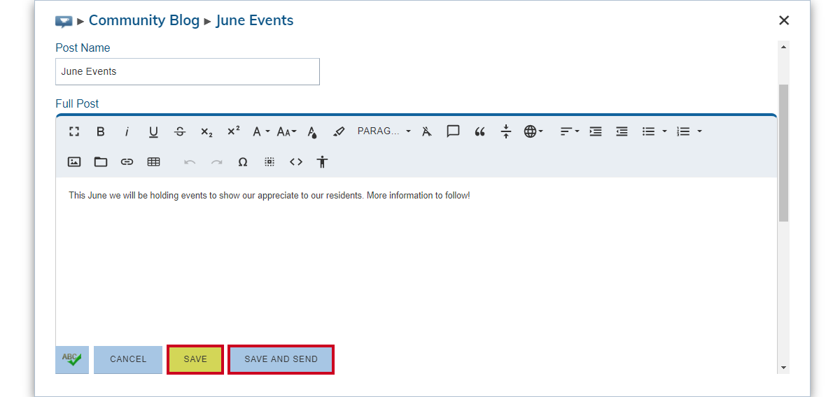 save or save and send buttons