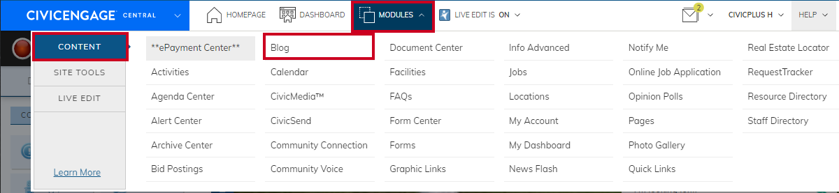 navigate to the blog module