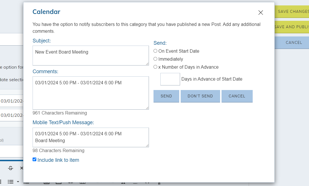 publish and notify your subscribers
