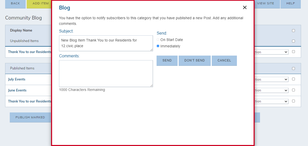 notification options pop-up window