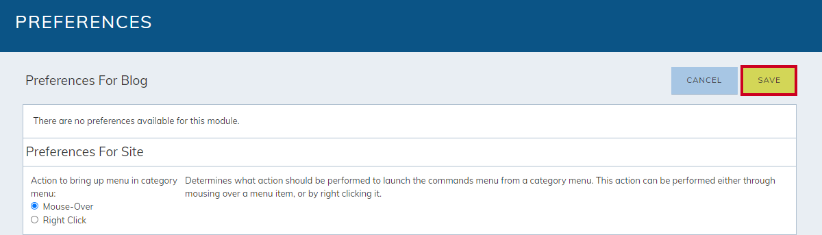 blog preferences, save button
