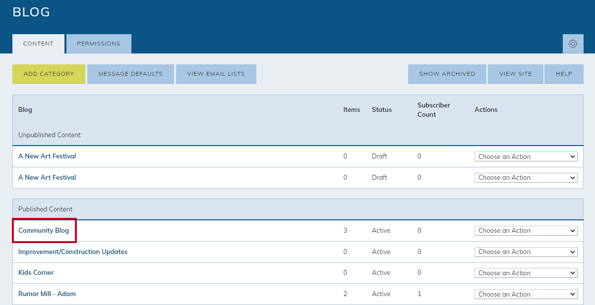 find a blog category