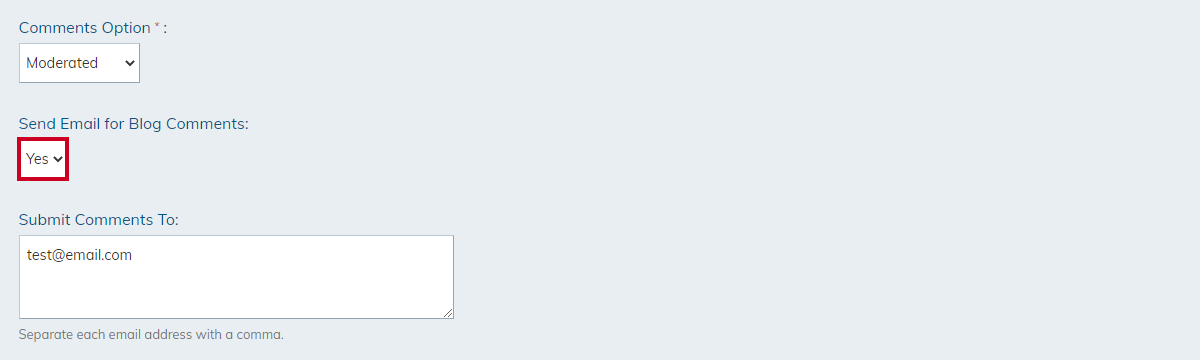 send email for blog comments option