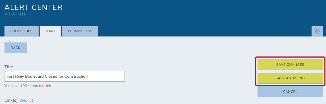 save changes or save and send buttons