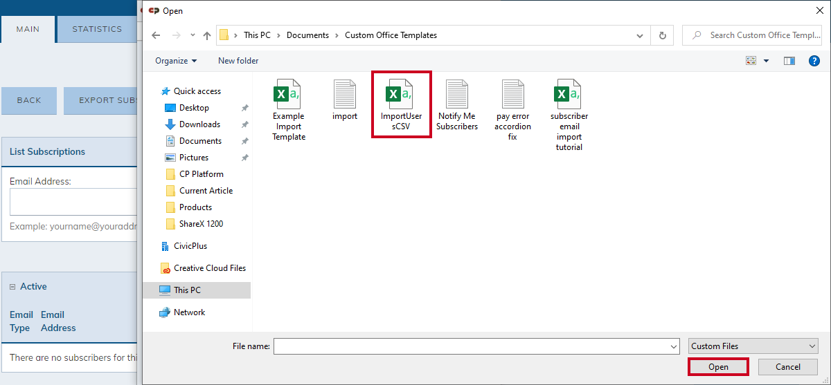 Find and open subscriber .CSV or .TXT file.