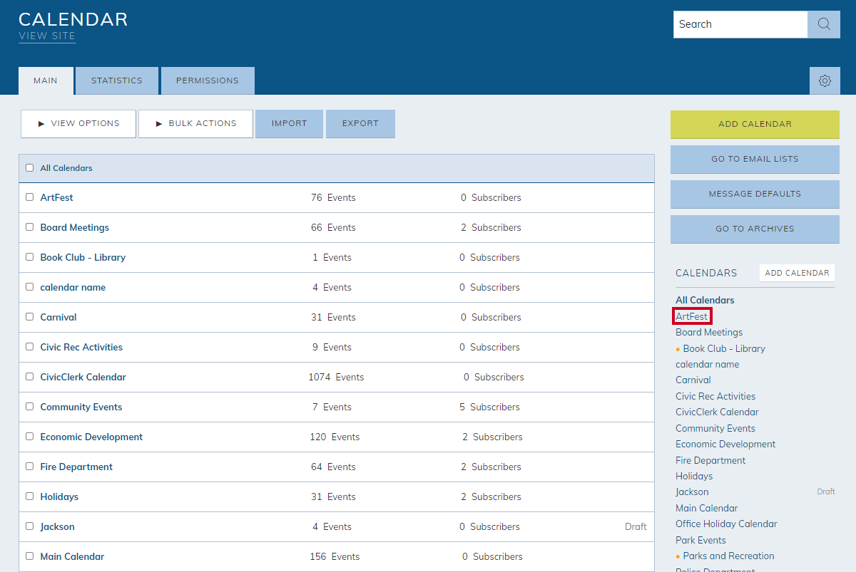 Select a calendar category from the right-hand list.