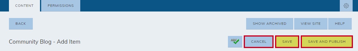 cancel, save, or save and publish buttons