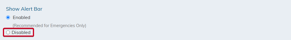 show alert bar radio button, disabled