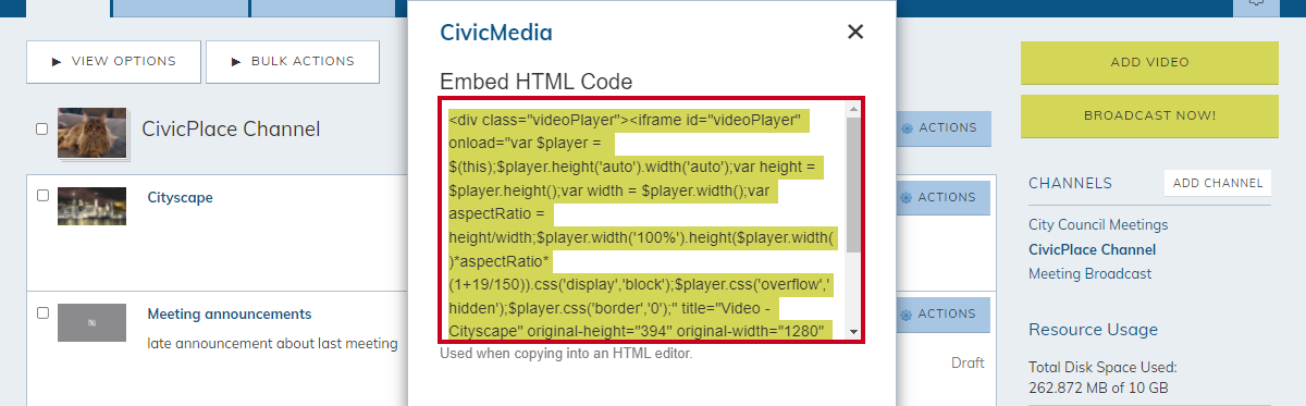 embed HTML code copy