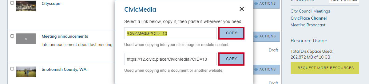 CivicMedia copy link options