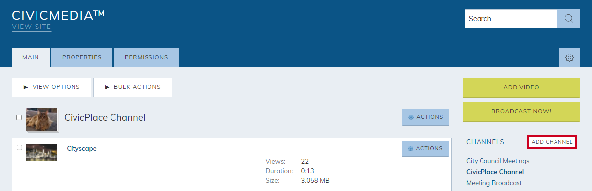 CivicMedia add channel button