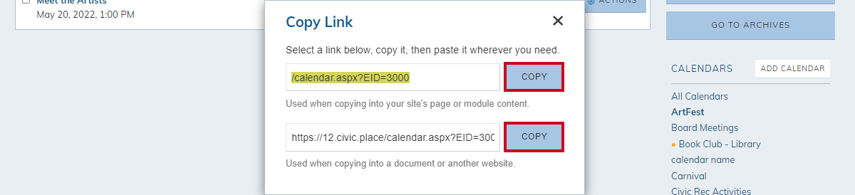 copy link options