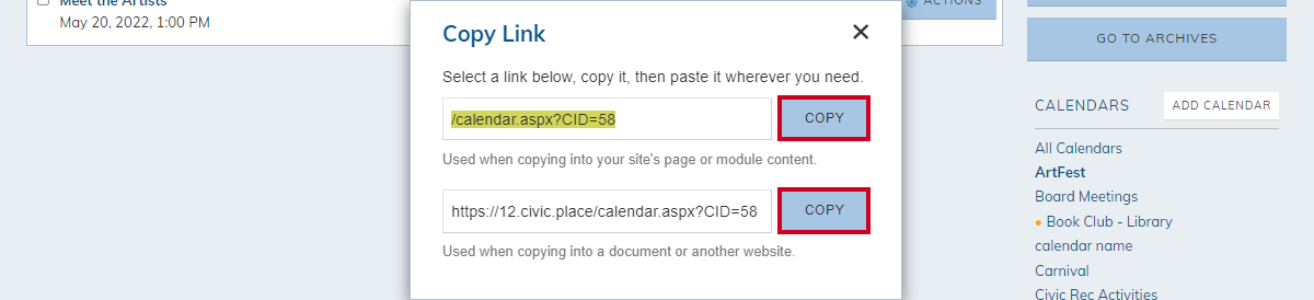 category copy link options