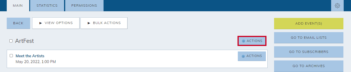 calendar category, actions button