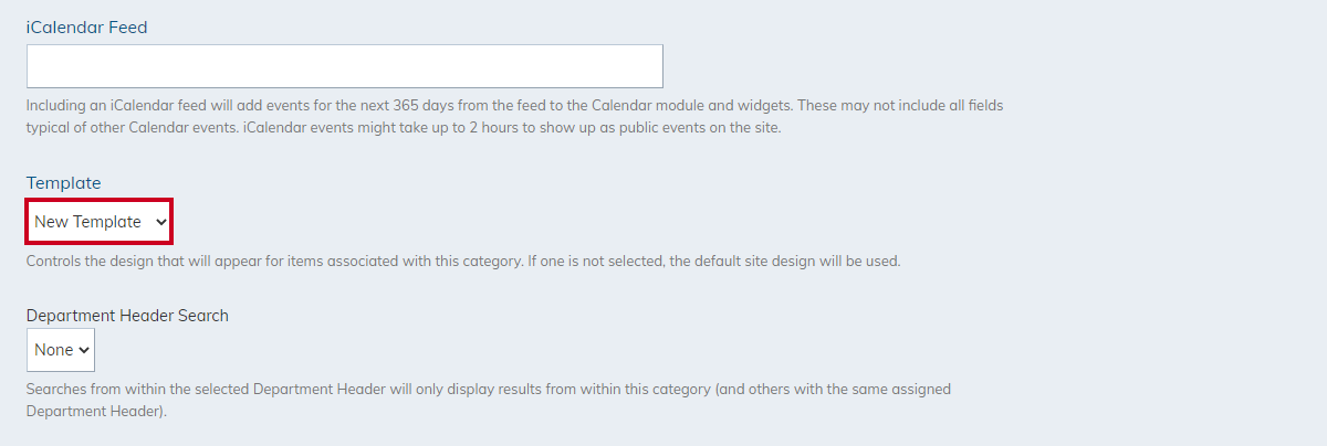 modify calendar category, template drop-down option