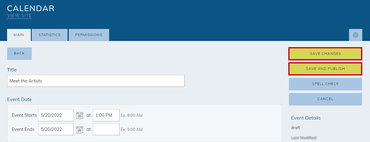 save changes or save and publish