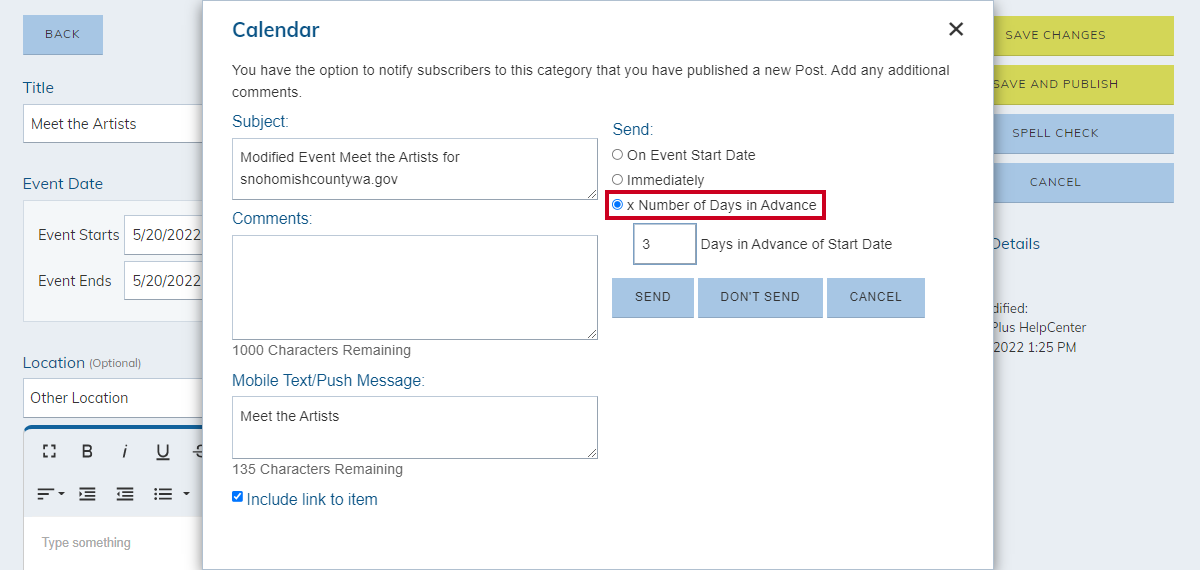 number of days in advance radio button