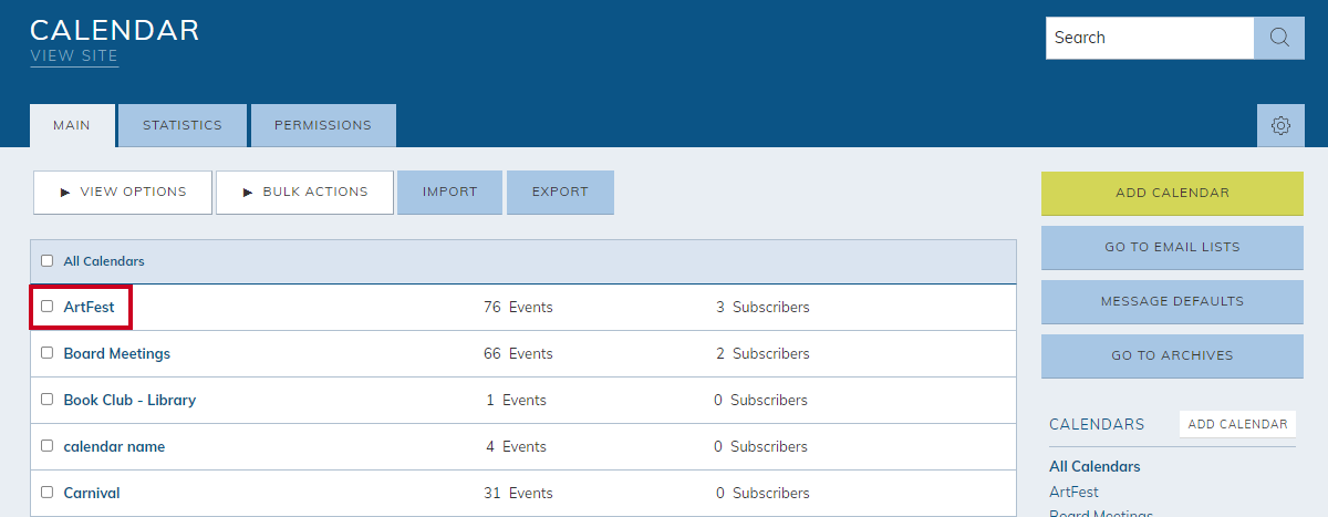 Select a calendar category.