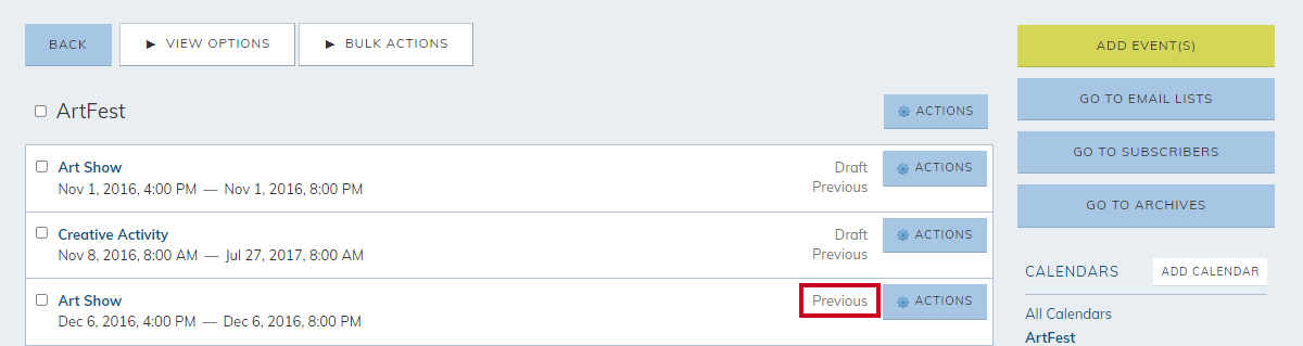 Previous event status.