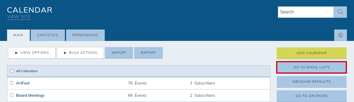 Go to email lists button.
