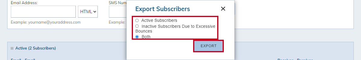 Export button.