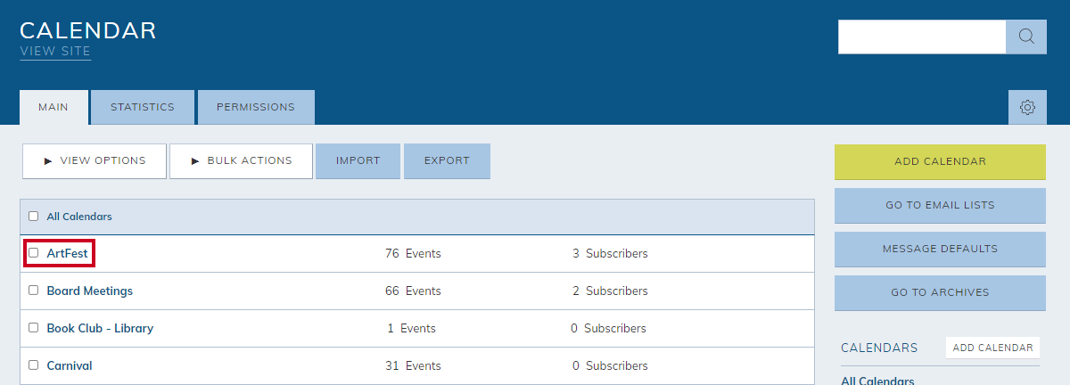 select a calendar category